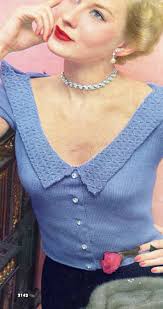 Women's 1940s Vintage Fitted Top With Angel Wing Collar -- PDF KNITTING  PATTERN