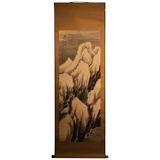 Majestic Mountain Panorama Japanese Antique Hand Painted Scroll Meiji 1900 Schneible Fine Arts Llc