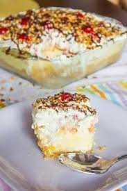 Banana Split Twinkie Cake Pour A Drained Can Of Crushed Pineapple In Bottom Of A 9 X9 Pan Layer Twinki Banana Split Cake Recipe Banana Split Cake Desserts