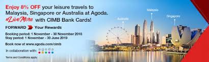 Save more when you book hotels with the latest agoda promo code in malaysia at luxmalaya. Cimb Credit Card Promotion Agoda 8 Off Hotel Bookings In Australia Singapore Malaysia