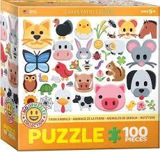 100 piece puzzles for kids. Emoji Puzzle Farm Animals 100 Piece Jigsaw Puzzle In 2021 Farm Animals 100 Piece Puzzles Animal Emoji