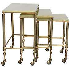 20th Century Neoclassical Onyx And Brass Stacking Set Of Three Nesting Tables 1stdibs Com Nesting Tables Elegant Sets Furniture