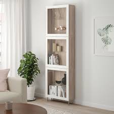 Besta Storage Combination W Glass Doors Walnut Effect Light Gray Glassvik Stallarp White Clear Glass Ikea In 2020 Glass Door Ikea Floating Glass Shelves
