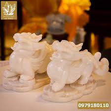 Cặp Tỳ Hưu Đá Cẩm Thạch Trắng - 15kg - M1891 - Đá Phong Thủy