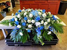 Blue And White Casket Spray Casket Sprays Blue Carnations White Carnation