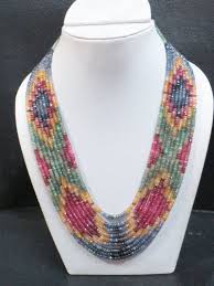 9 Strand Natural Emerald Ruby Sapphire Multistrand Stone Stone Beaded Necklace Natural Gemstone Necklace Gemstones Jewelry Necklace