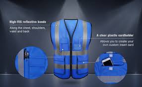 A surveyor's vest is designed to keep workers safe in areas where there's a great deal of road or rail traffic, especially when they're working. Toptie Multi Pockets High Visibility Zipper Front Safety Vest With Reflective Strips Uniform Vest Pack Of 10 Blue M Amazon Com