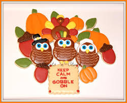 Happy thanksgiving day card, poster or menu template in orange, cream, green and brown. Thanksgiving Owls Cookie Connection