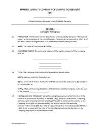 Free Single Member Llc Operating Agreement Template Llc Business Rental Agreement Templates Agreement