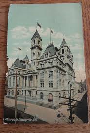 Postcard Pa Pittsburgh Post Office Us Flags Old Light Poles Street Lamps 1915 Old Lights Street Lamp Light Pole