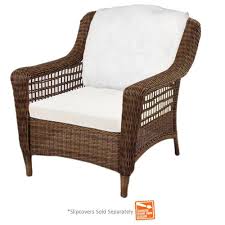 Hampton Bay Spring Haven Brown Wicker Patio Lounge Chair With Cushion Insert Slipcovers Lounge Chair Outdoor Wicker Patio Chairs Brown Wicker Patio Furniture