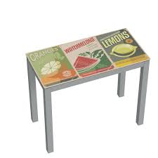 Mesa de cocina con alas extensibles, estructura metálica y cristal blanco. Mesa De Cocina Extensible En Cristal Templado Con Serigrafiado Frutas 90x76x45cm Ebay