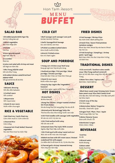 Thực đơn buffet Hòn Tằm