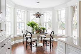 Maybe you would like to learn more about one of these? White Pedestal Dining Table With Black Dining Chairs Transitional Dining Room