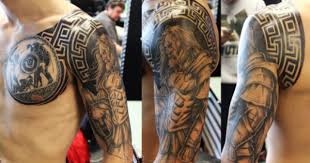 Colored 30 300 Spartan Art Tattoo Designs Ideas Greek Tattoos Spartan Tattoo Shoulder Armor Tattoo