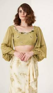 Merge Design Tie Dye Modal Satin Pre Draped Saree with Hand Embroidered Bishop  Sleeve Blouse (MD-126153) Size-XL : Amazon.in: Fashion