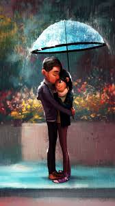 Rainy Day Couple Cartoon Cartoons Love Painting Love Couple