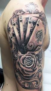 Black And White Sleeve Tattoo For Men Image Result For Poker Themed Tattoo Ideas Rose Tattoos For Men Card Tattoo Rose Tattoos