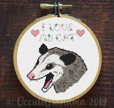 Please note that this is a fuse bead patterns beading patterns crochet patterns pixel art templates opossum cross stitch animals fuse beads 8 bit pattern art. I Love My Cat Opossum Floral Round Cross Stitch Pattern Etsy In 2021 Cross Stitch Patterns Stitch Patterns Cross Stitch