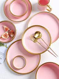 This beautiful set is the perfect combination of a subtle pink hue with small gold details to create a cute yet sophisticated dish set, perfect for any. Ceramic Tableware Nordic Style Gold Rims Pink Ceramic Tableware Set Dish Bowl Soup Bowl Plate Dish Dinnerware Sets Aliexpress