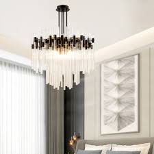 Mid Century Modern Crystal Chandelier Lighting 4 Lights Clear Pendant Lamp In Black Finish Takeluckhome Com