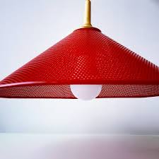 Red Ceiling Lamp Metal Perforated Shade Made Probably By Dutch Tomado Or Pilastro Red Ceiling Lamp Vintag Mid Century Modern Lamps Red Ceiling Modern Lamp