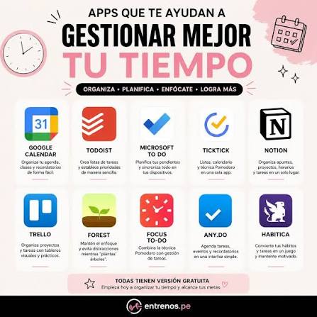 ✨ Apps recomendadas para optimizar tu tiempo ✨ ¿Querés organizar tu día con  menos estrés y más claridad? Probá estas tres herramientas súper simples y  gratuitas🙌 💡 Consejo práctico: elegí una de
