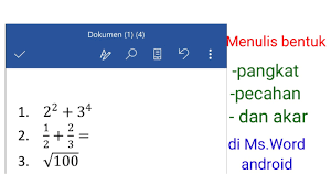 Menulis Bentuk Pangkat Pecahan Dan Akar Di Ms Word Android Youtube