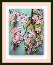 Picture 3d Sakura Embroidered With Ribbons Home Wall Decor Art Floral Gift Colorful Tree Spring Cherry Cherry Blossom Pictures Colorful Trees Ribbon Embroidery