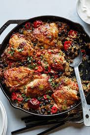 Skillet Chicken With Black Beans Rice And Chiles Recipe Recipe Nyt Cooking Recipes One Pot Chicken