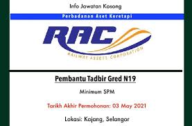 Permohonan jawatan kosong perbadanan aset keretapi (rac). Info Jawatan Kosong Terkini Perbadanan Aset Keretapi Jawatan Kosong Terkini
