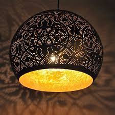 hanglamp bol filigrain metaal mat zwart finish goudkleurig oosters hanglamp lampen verlichting