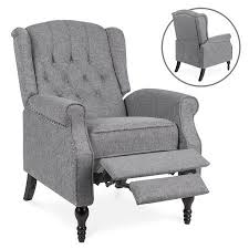 Best Choice Products Tufted Upholstered Wingback Push Back Recliner Armchair W Padded Seat Nailhead Trim Charcoal Walmart Com Reclining Wing Chair Reclining Armchair Arm Chairs Living Room