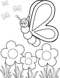 Simple coloring page with elegant flowers and leaves. Cartoon Butterfly Images Coloring Home