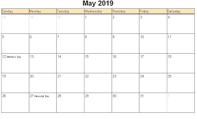 Editable May 2019 Calendar With Holidays Calendar Template Desk Calendar Template Excel Calendar