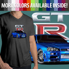 Mens Tee V-Neck T-Shirt Tee Gift GT-R R34 Sky-line Drifting Racing Car Auto  | eBay