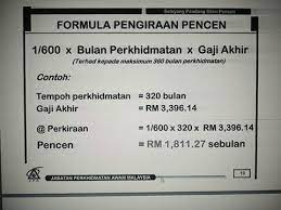 Untuk kiraan pencen, ianya terhad kepada tempoh maksimum 30 tahun atau 360 bulan sahaja. Panduan Formula Pengiraan Pencen Mari Kira Duit Pencen Sendiri Mykssr Com