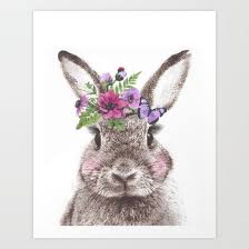 Bunny With Flowers Art Print By 2lips Bunnyart Bunnyillustration Bunnypainting Bunny Bunnies Bunny Painting Flower Crown Drawing Bunny Art