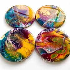 Hand Painted Wood Coaster Set Of 4 Functional Art Resin Etsy Resin Crafts Crystal Resin Acrylic Pouring Art