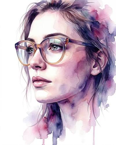 Purple Splash Watercolor Eyeglasses Portrait