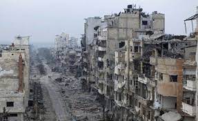 drone footage of war torn homs syria devastation skyline around the worlds