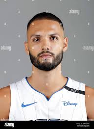 Orlando Magic's Evan Fournier at the NBA basketball teams practice facility  for media day, Monday, Sept. 24, 2018, in Orlando, Fla. (AP Photo/John  Raoux Stock Photo