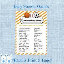 Sports Baby Shower Celebrity Baby Names Game Soccer Basketball And Baseball Baby Shower Celebrity Name Sports Baby Shower Baby Name Game Celebrity Baby Names