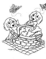If your child loves interacting. Two Cute Dog And Butterflies With A Basket Of Bone Biscuits Coloring Page Color Luna