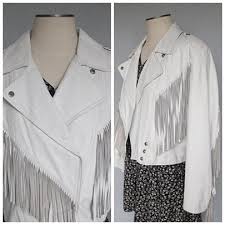 White Leather Fringe Jacket Bermans Wilson Leathers M L O S Fringe Leather Jacket Fringe Jacket Chic Outfits