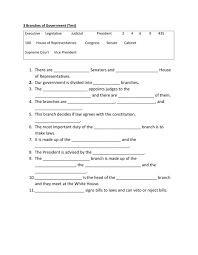 3 Branches Of Government Test Worksheet