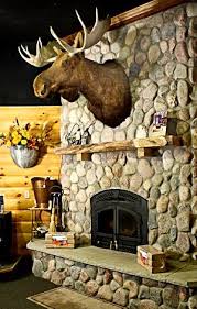 Build river rock fireplace rustic stone fireplaces natural wall. Pin By D On Fireplace Ideas River Rock Fireplaces Rock Fireplaces Moose Decor