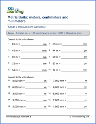 A meter, or metre (symbol: Grade 3 Math Worksheet Convert Lengths Between M Cm And Mm K5 Learning