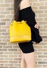 Black And Yellow Totes On Sale Michael Kors Trista Medium Bucket Bag Saffiano Leather Jasmine Yellow In 2020 Saffiano Leather Bucket Bag Saffiano