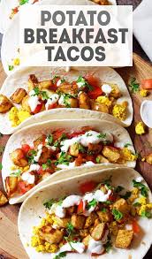 Roasted Potato Breakfast Tacos With Tofu Scramble This Is A Yummy Vegetarian Or Vegan Break Veggie Breakfast Vegetarian Breakfast Recipes Vegan Breakfast Easy